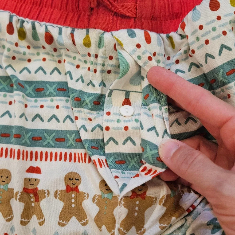 Little Sleepies Pajama Pants Mens L White Gingerbread Fair Isle Bamboo Christmas